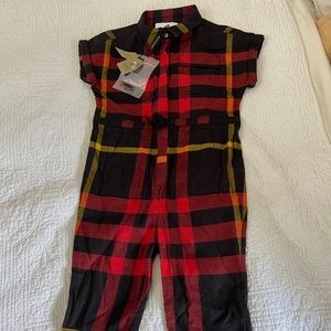 Burberry Girls Red Flannel Jumpsuit Size 3Y